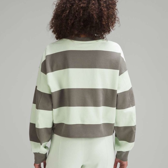 Lululemon Perfectly Oversized Cropped Crew Pack Stripe Grey Sage Kohlrabi Green - Picture 2 of 8